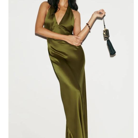 Reformation Daniela Silk Dress Pear - Picture 14 of 14